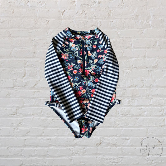 Carter’s Oshkosh Blue Floral + Striped Rashguard Swimsuit | 3T