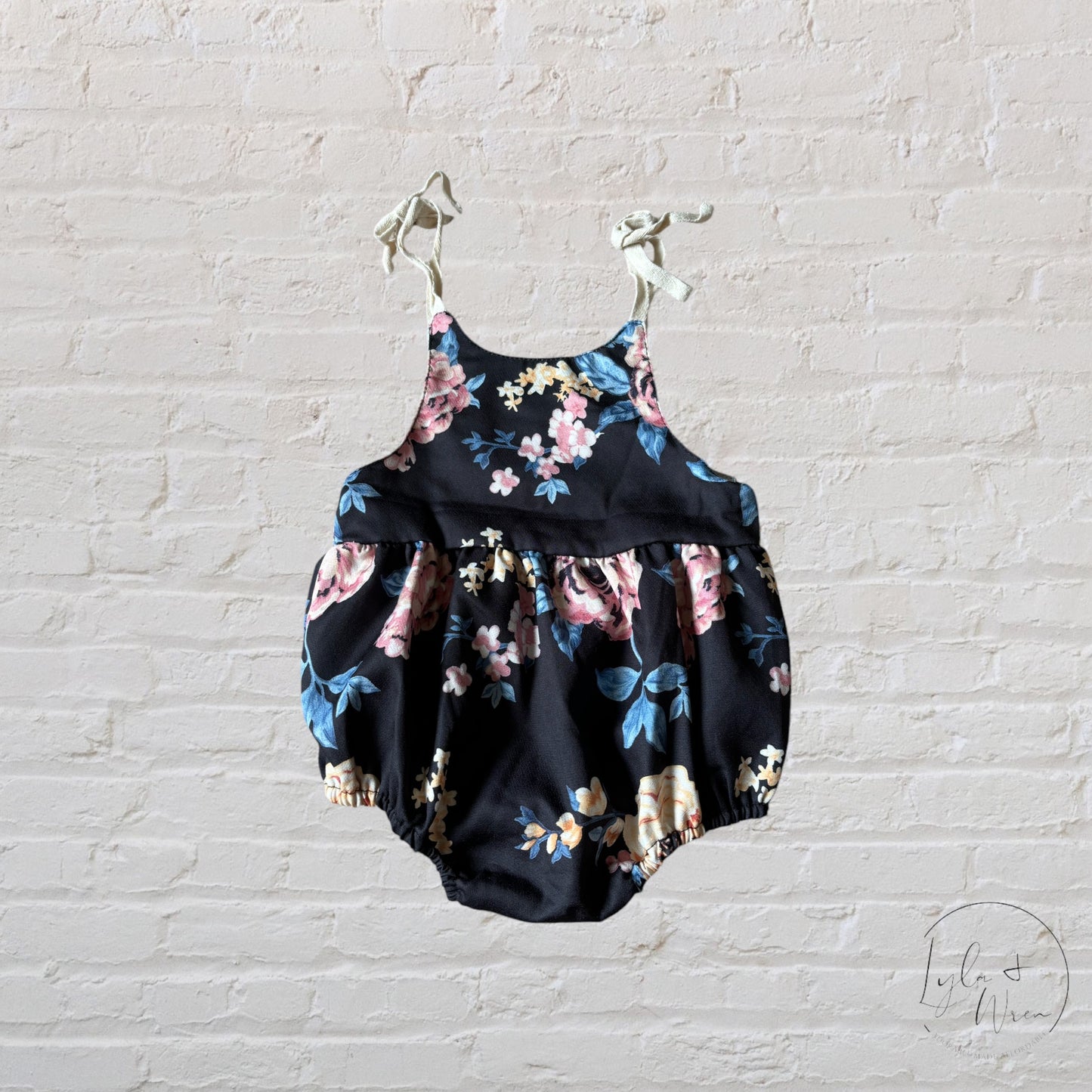 Black Floral Bubble Romper | 6-12 M