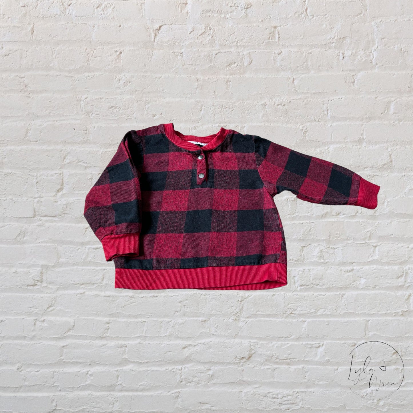 Canadiana Buffalo Plaid Henley | 12-18 M