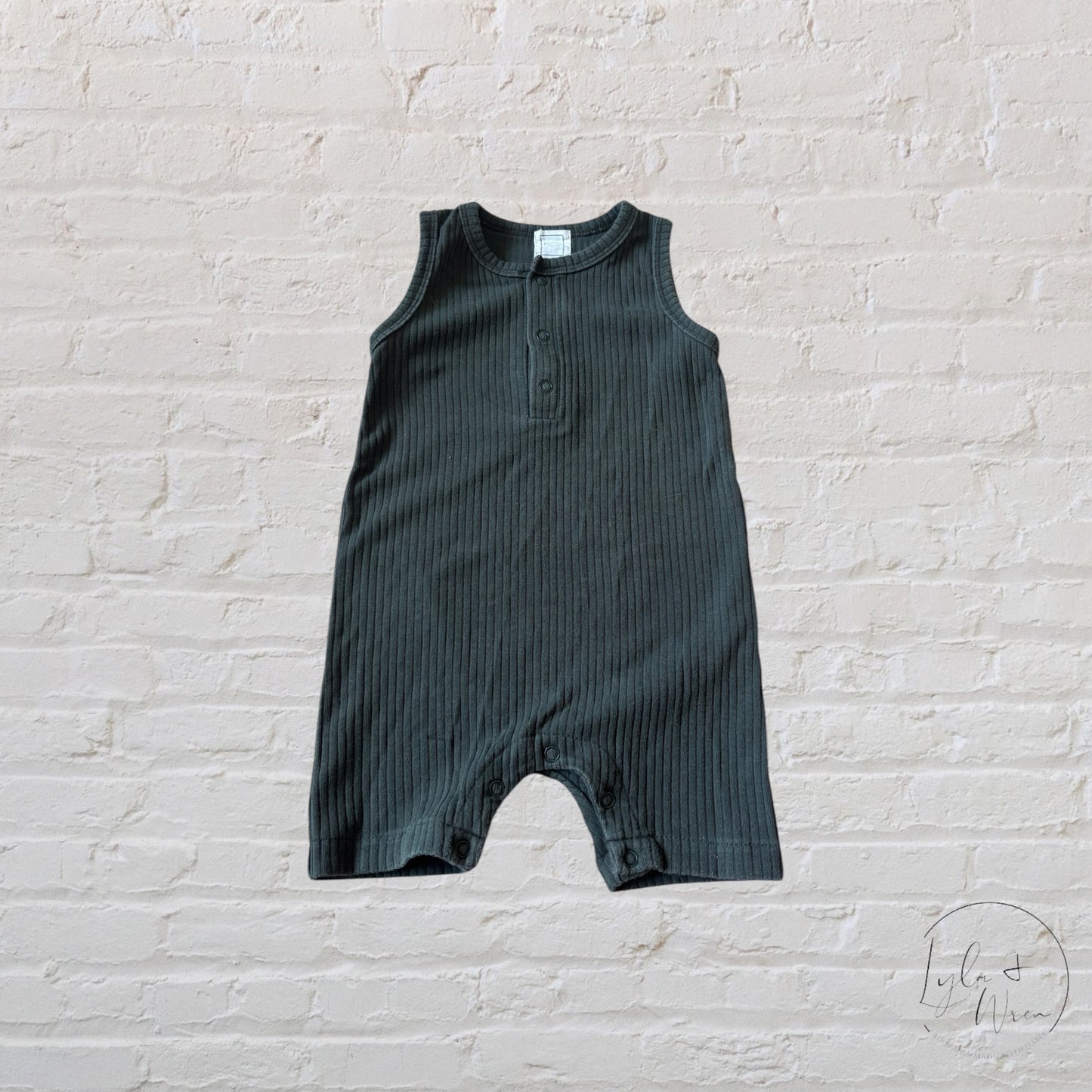 ROMP Dark Green Ribbed Romper | 6-12 M