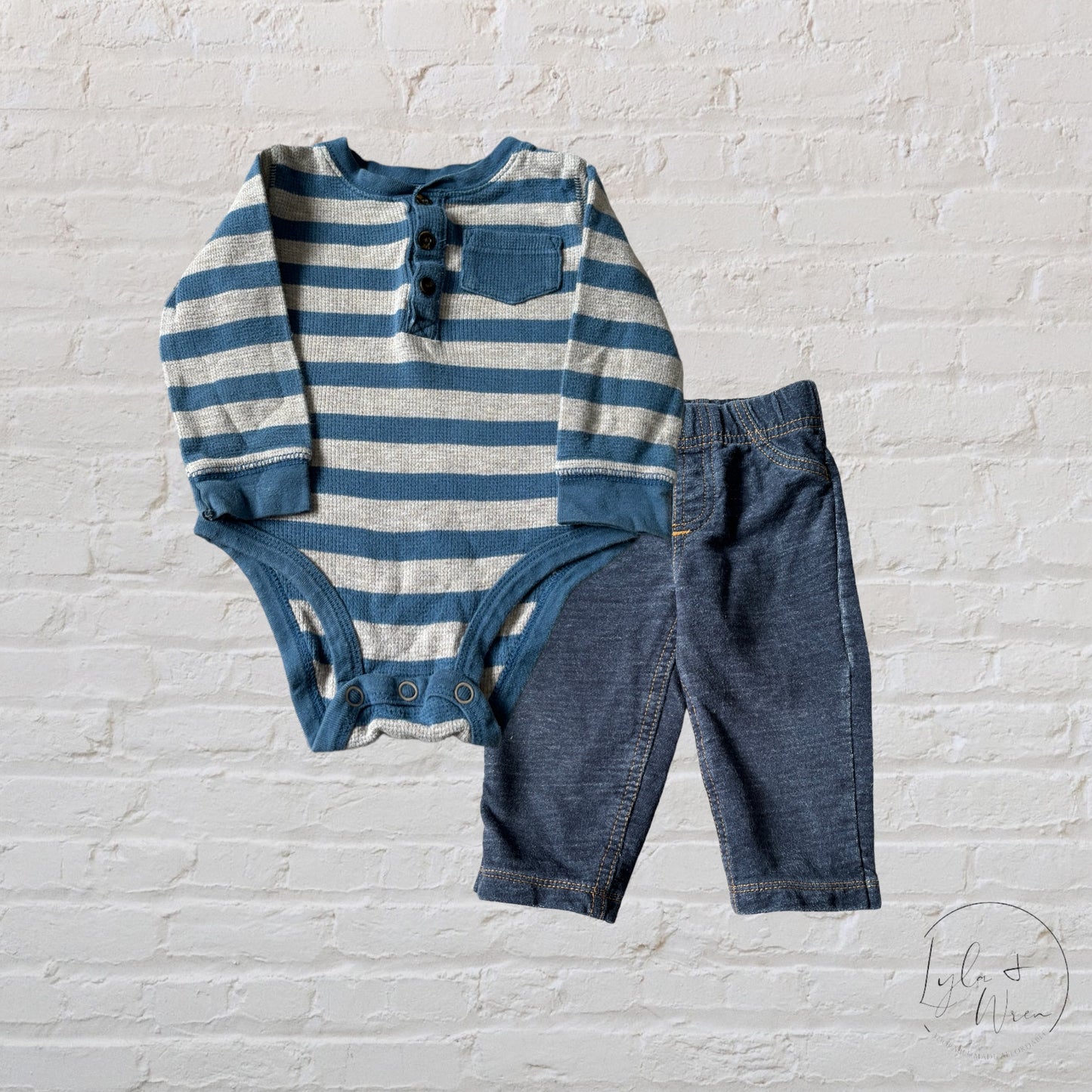 Carter's Henley Bodysuit + Soft Denim Jeans Set | 9 M