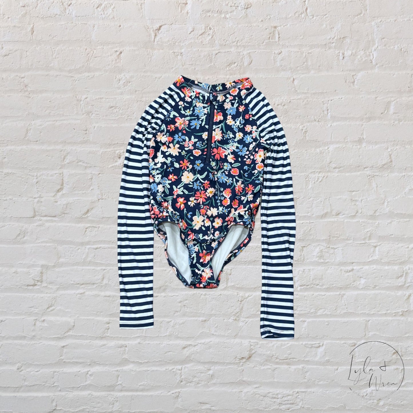 Carter’s Oshkosh Blue Floral + Striped Rashguard Swimsuit | 5