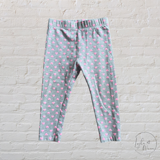 Grey + Pink Heart Leggings | 18-24 M