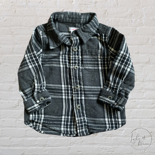 Soft Grey Plaid Button Up Shirt | 6-12 M