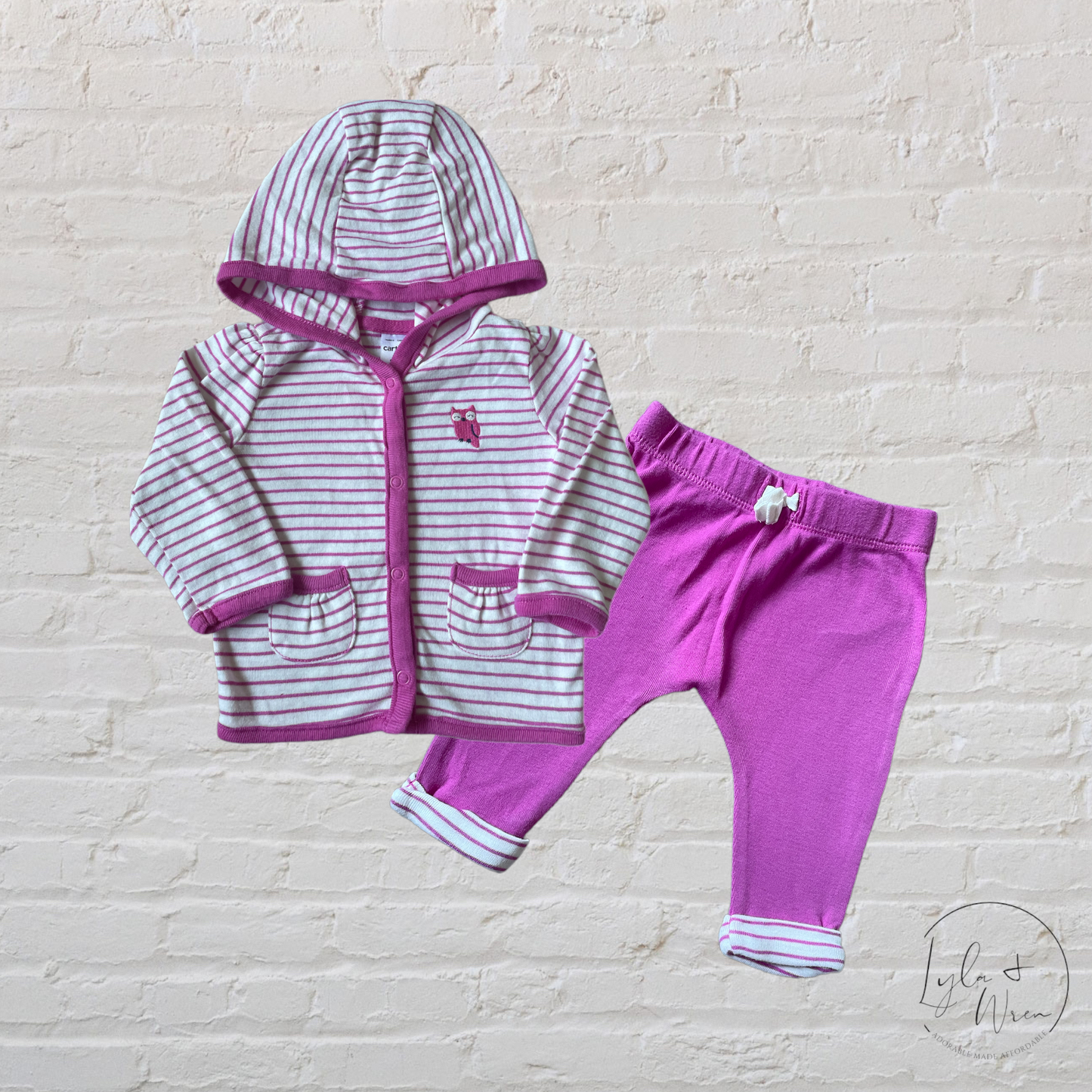 Carter’s Pink Striped Owl Sweater Set | 3 M