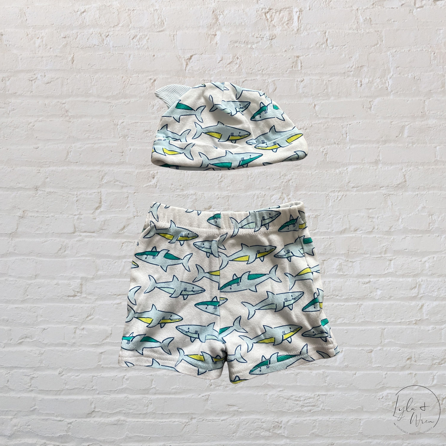 Chick Pea Shark Hat & Shorts Set | 0-3 M