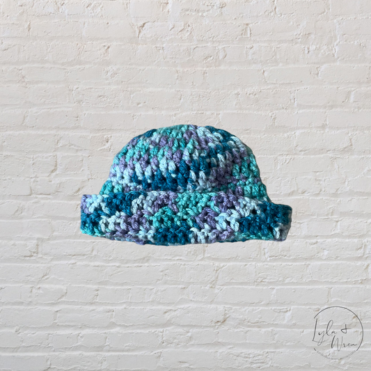 Teal+Purple Handmade Infant Knit Hat | NB