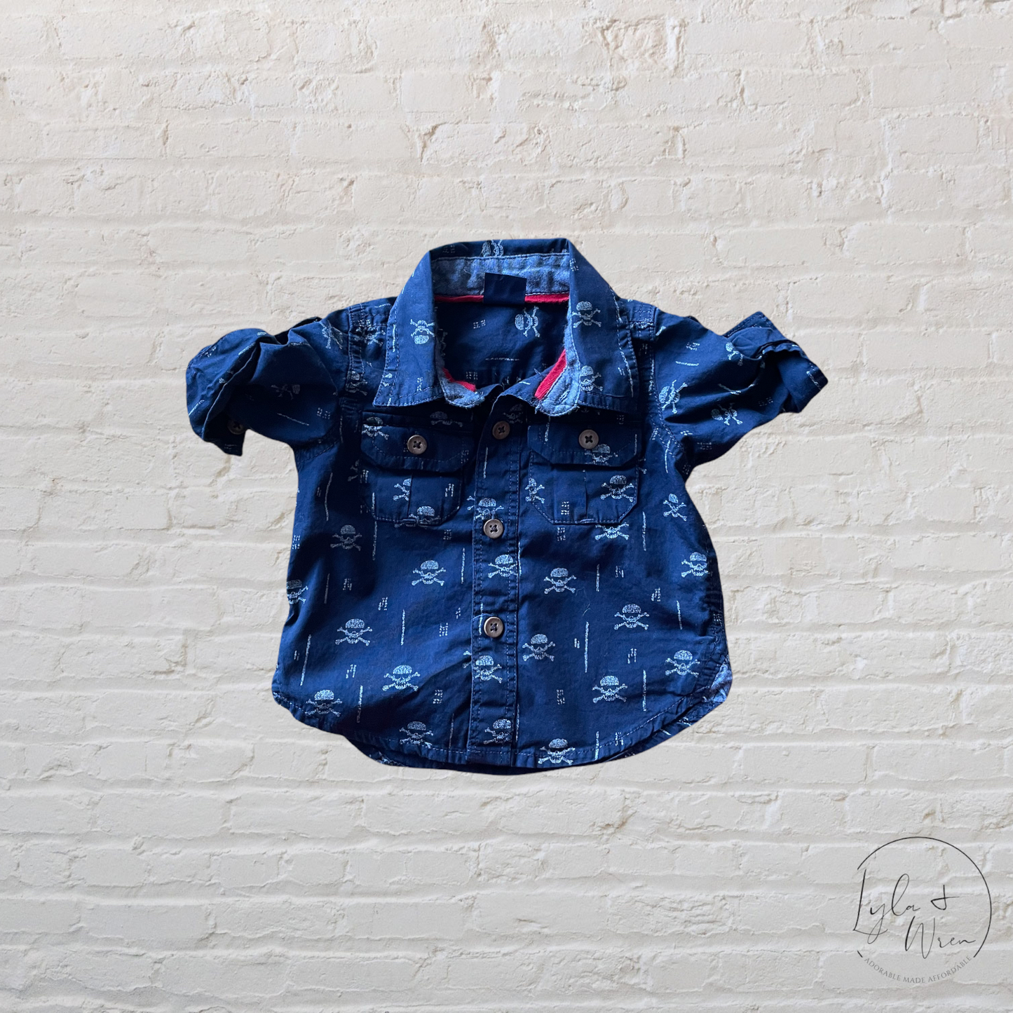 Gap Short Sleeve Skulls Button Up | 0-3 M