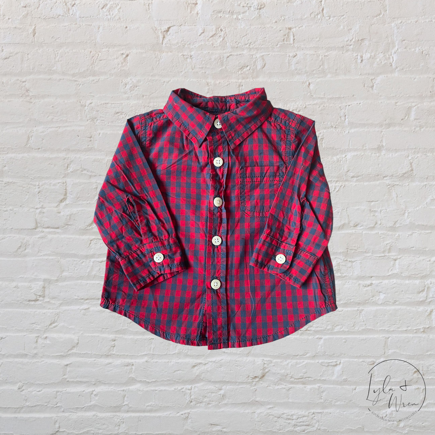 Red + Navy Plaid Shirt | 3-6 M