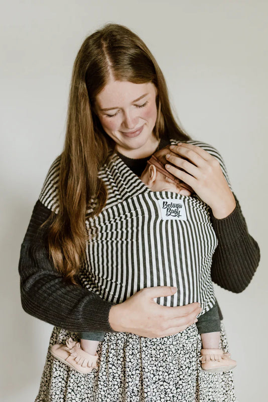 The Lori : Charcoal and White Stripe Beluga Baby Wrap