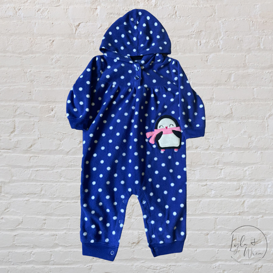 Fleece One Piece Penguin & Polka Dots Outfit | 9 M