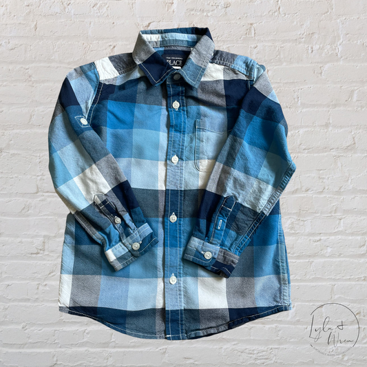 Blue Plaid Button zip Shirt | 5T